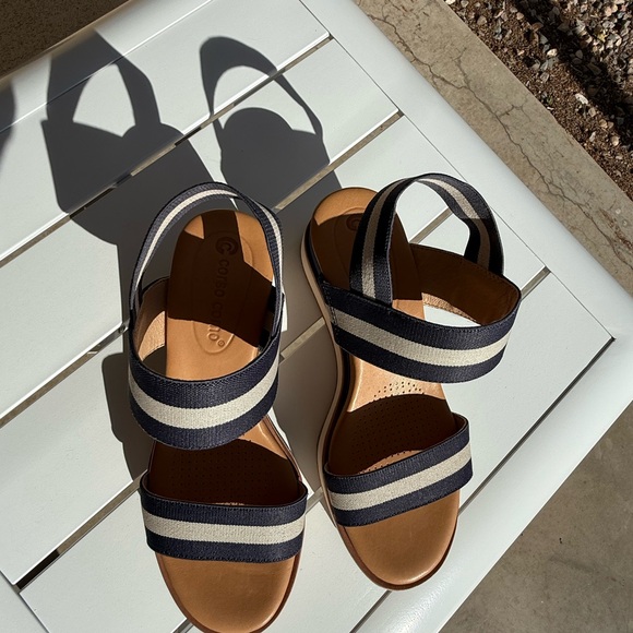 Corso Como Navy and White Striped Women's wedge Sandals size 6M - Picture 13 of 14